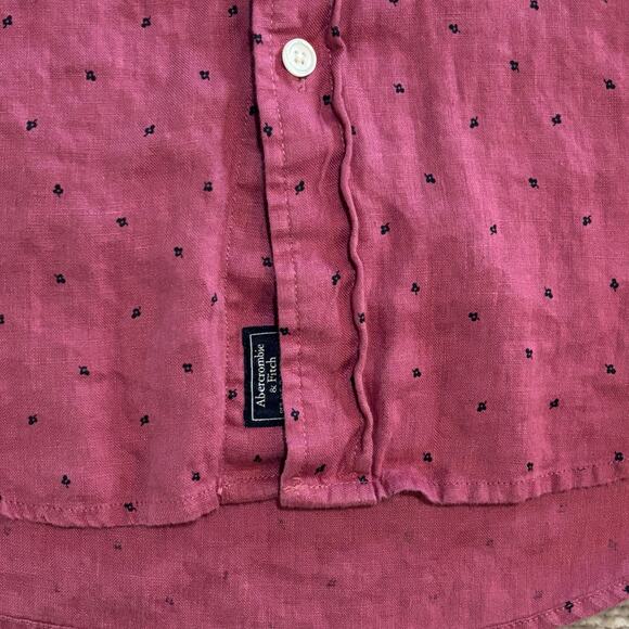 Abercrombie & Fitch Shirt Mens XXL Red Blue 100% Linen Button Preppy Academia - Picture 3 of 9